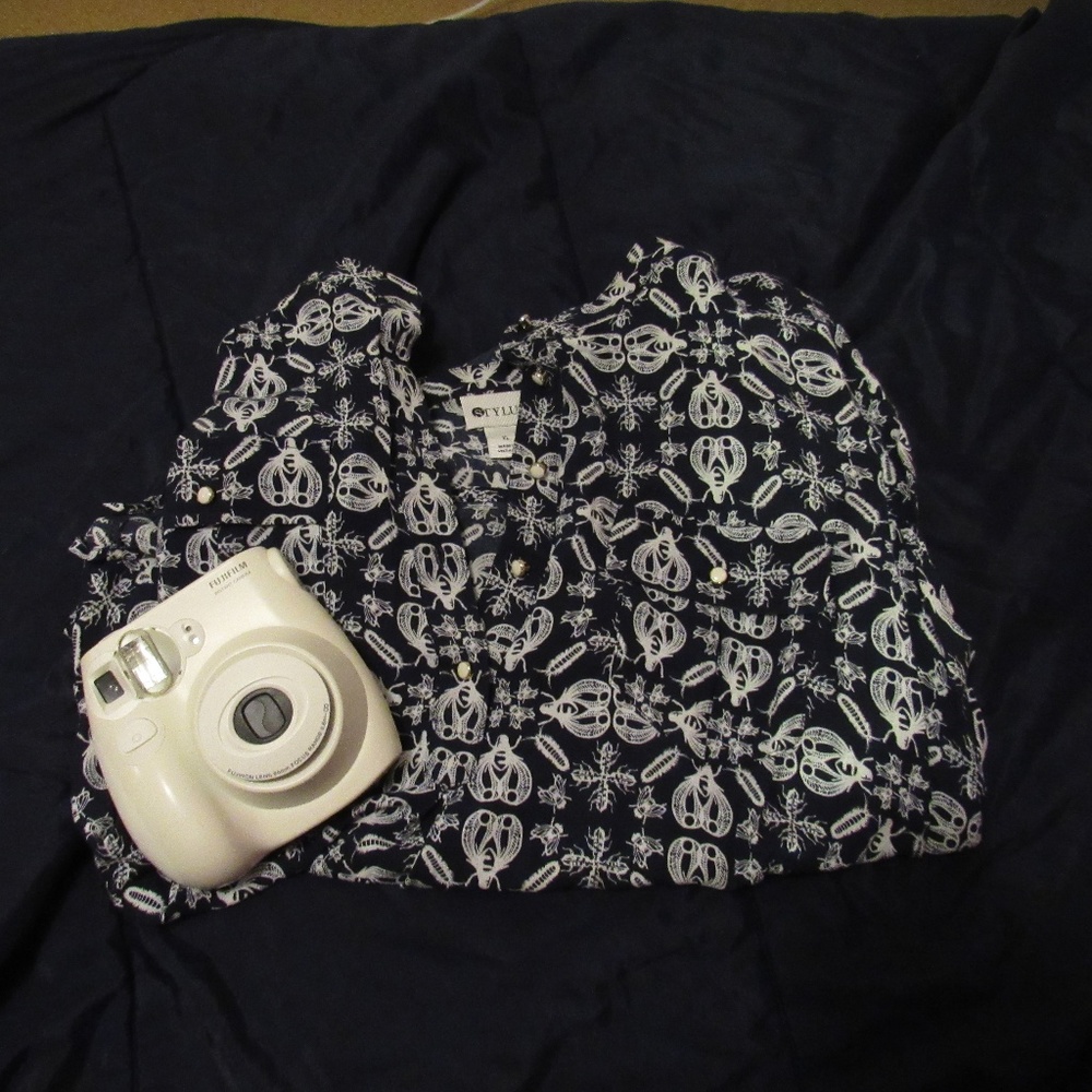 Navy and White Patterned Blouse